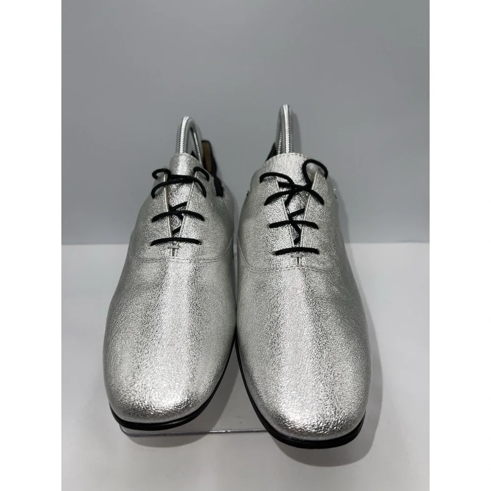 TORY BURCH Bombe Oxfords Lace-Up WOMENS SZ 8.5 Metallic Silver Black
